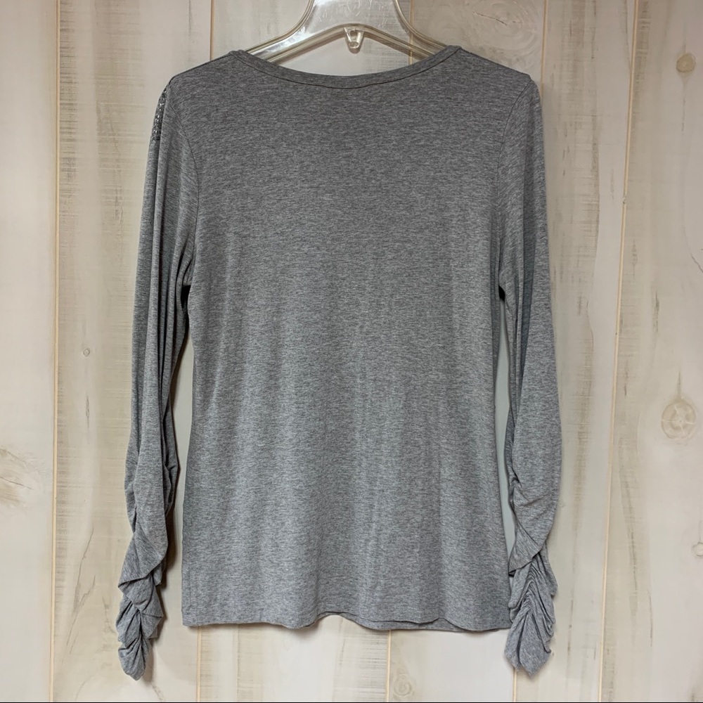 Kenneth Cole Grey Top Sequins Studs Ruched Arms S - Picture 2 of 8